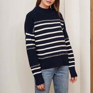 La Ligne Marine Sweater, 100% Merino Wool Navy and White Stripes, Good Condition